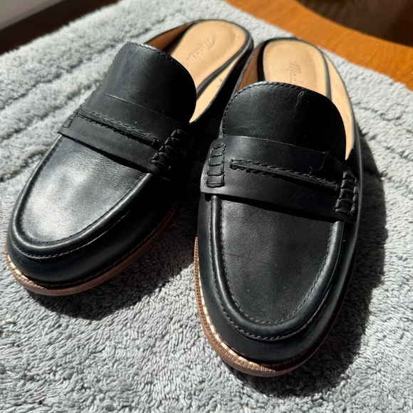 Madewell Black Leather Slip-On Penny Mules - Picture 2 of 6